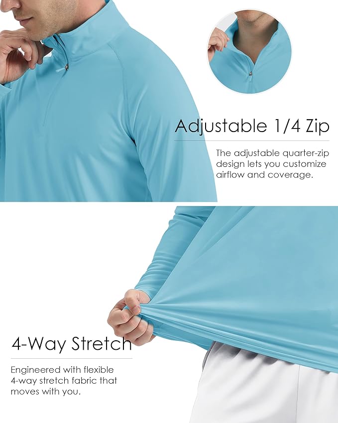 Boladeci Men's UPF 50+ Sun Shirts 1/4 Zip Long Sleeve SPF UV Protection Lightweight Quick Dry Quarter Zip Golf Shirts