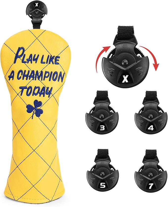 Golf Club Head Covers Premium Leather Golf Driver Fairway(FW) Wood Hybrid(UT) Covers with Number Tags, Golf Mallet Putter Cover Play Like A Champion