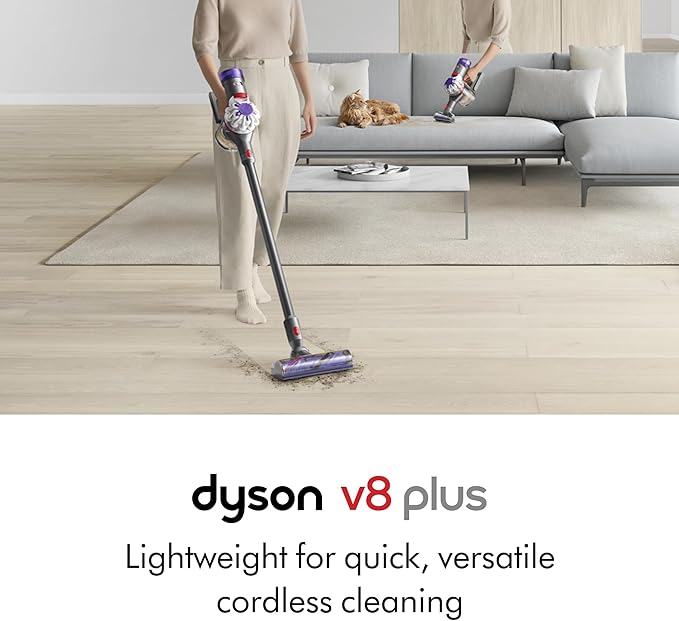 Dyson V8 Plus Cordless Vacuum, Cleans Hard Floors and Carpets, Detangles, Converts to Handheld, 115AW, 2 Power Modes, Up to 40 Minutes¹