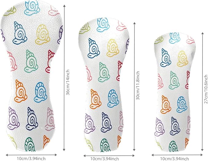 3 Pack PU Leather Golf Club Head Covers - Driver, Fairway Wood & Hybrid, Funny Golf Accessories, Ideal Golf Gift Colorful Line Seashell