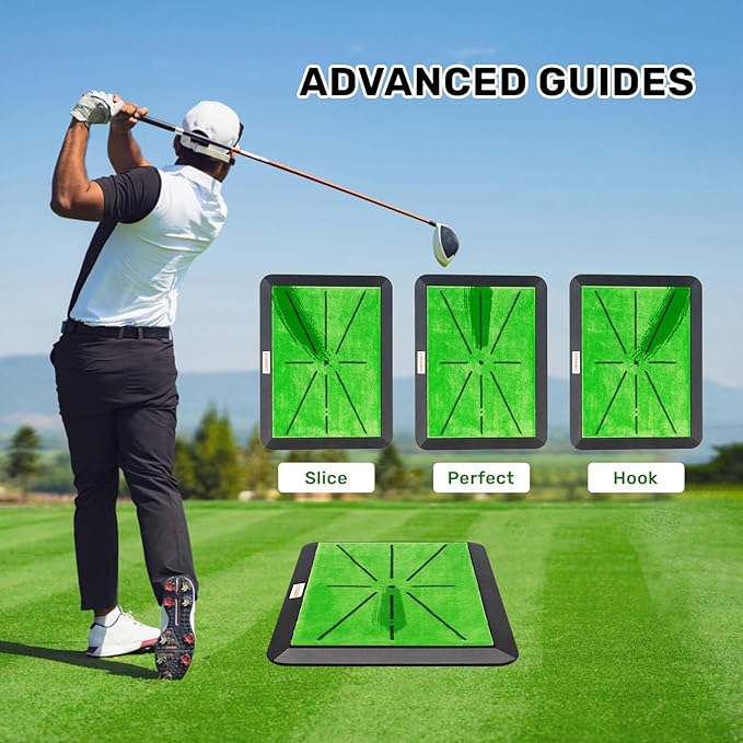 Golf Hitting Mats Training Equipment, Golf Practice Mat with Instant Swing Path Feedback, 3 Replaceable Golf Training Mats with No-Slip Heavy Duty Rubber Base