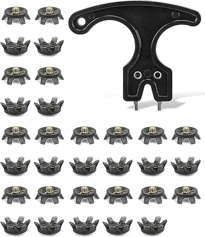 Golf Spikes Set, Includes 31 Pcs Soft Golf Cleats with Spike Wrench Tool, 6mm Dia Metal Thread Screw-in Replacement Spikes for Golf Lawn Cricket Sports Shoes