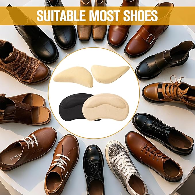 8 Pcs Shoe Fillers & Heel Pads for Loose or Too Big Shoes – Toe Cushions & Heel Grips for Women and Men, Comfort Insoles for Heels, Sneakers, Boots – Pain Relief & Better Fit(Beige)