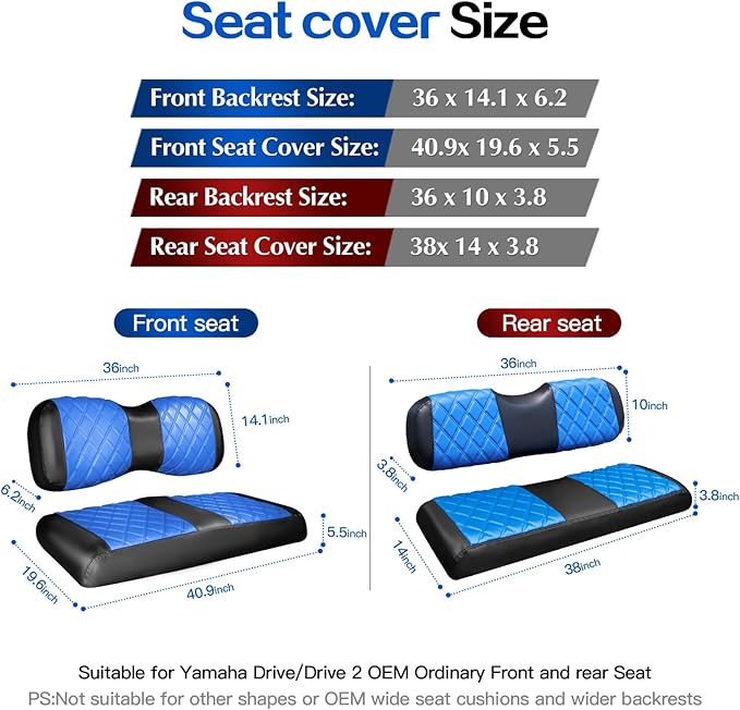NOKINS 4PCS Golf Cart Diamond Seat Covers Kit,Front and Rear Seat Covers Fits for EZGO/Club Car/Yamaha Original Regular Seat Cushion, No Stapler