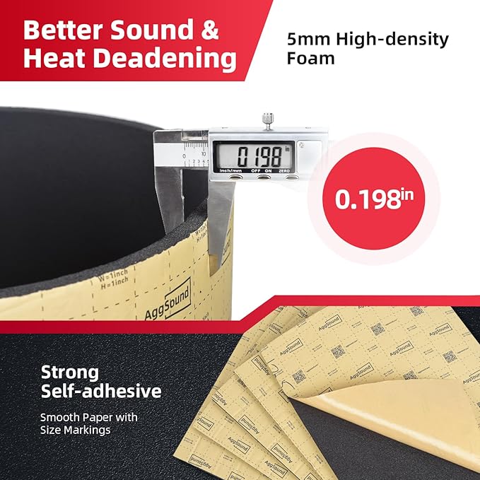Sound Deadening Mat 197mil(5 mm) 9.95sqft - Closed Cell Foam Car Sound Deadening Material - Self-Adhesive Hood Insulation Heat Shield Auto Sound Dampening