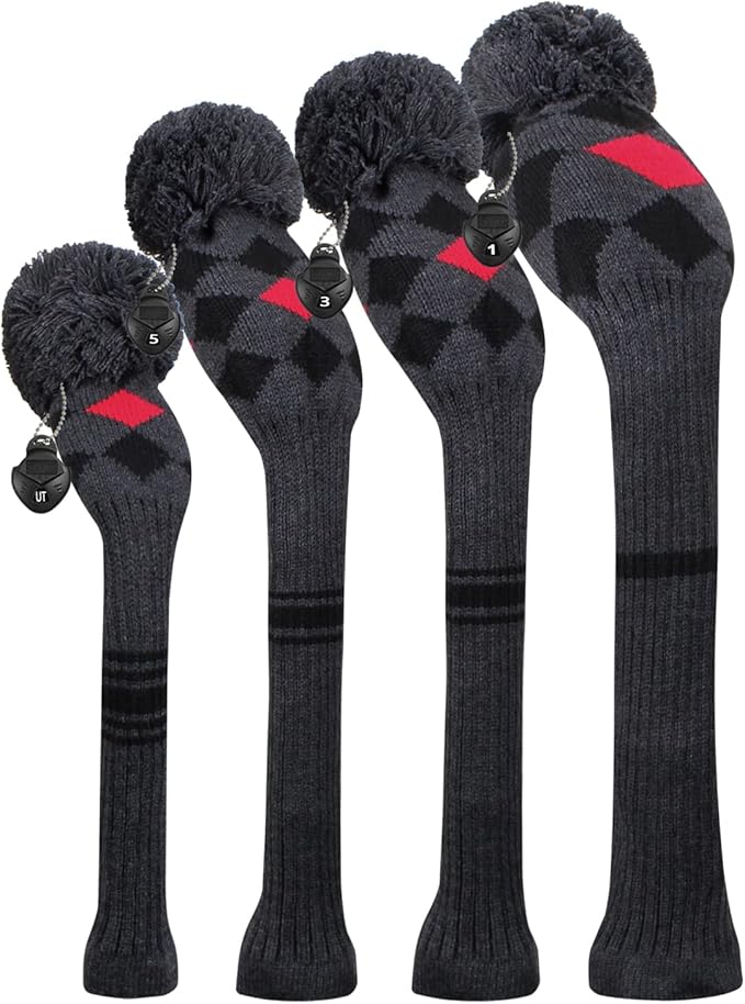 Scott Edward Knit Wood Golf Club Head Covers 4 Pieces Knitted Item Fit Over Well Driver Wood(460cc) Fairway Wood and Hybrid(UT)
