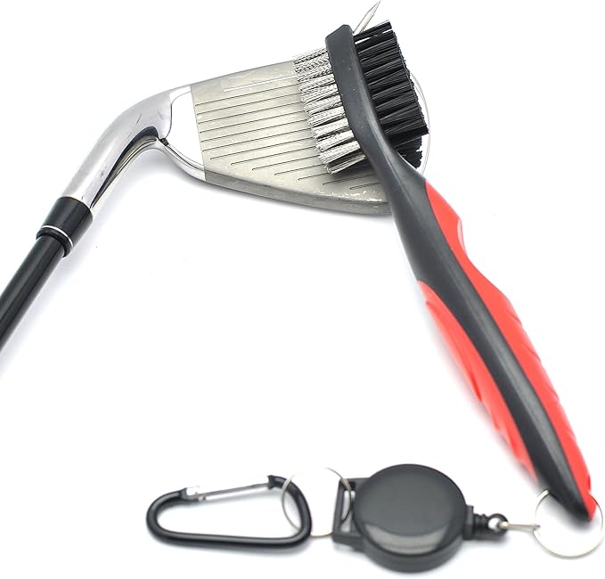 Mile High Life Microfiber Waffle Pattern Golf Towel | Club Groove Cleaner Brush | Foldable Divot Tool with Magnetic Ball Marker (Red Towel/Brush/Curve Divot)