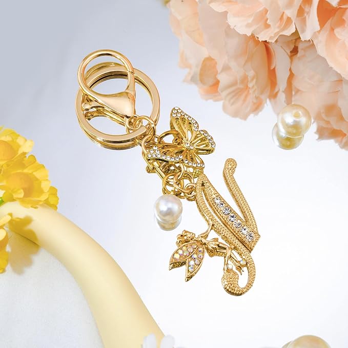 Initial Keychain Bag Charm Women Purse Charms for Handbags Accessories Charm for Wallet Butterfly Pendant for Girls