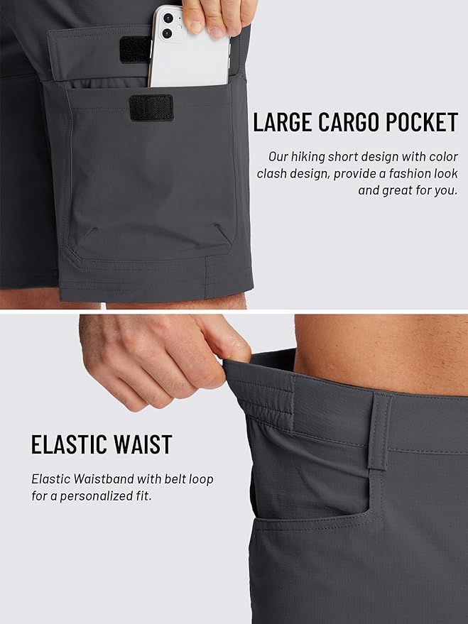 TACVASEN Men's Summer Outdoor Shorts Quick Dry Cargo Casual Work Hiking Shorts (NO Belt)