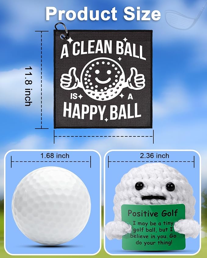 AICase Golf Gifts Funny Positive Golf Ball Crochet Gag Gift Ideas with Golf Towel, Cool Stuff Golf Accessories for Men, Women, Golfers, Dad, Fathers, Coworkers, Friends, Christmas, Birthday
