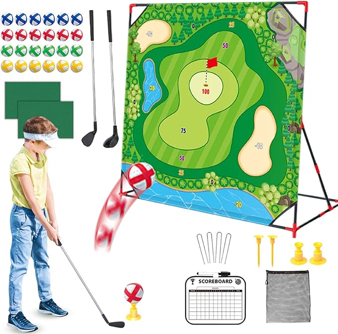Golf Chipping Game with Stand, 54"x 54" Golf Battle Game Hitting Target Mat with 24 Balls, Perfect for Backyard Indoor Outdoor Family Games for Kids & Adults