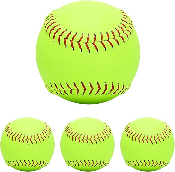 GKK Softballs 4 Pack Sports Practice Softballs 12 Inch Slow Pitch Official Size and Weight Softball Autograph Softball Training Ball for Games, Soft Toss, Batting, Fielding, Hitting, Pitching