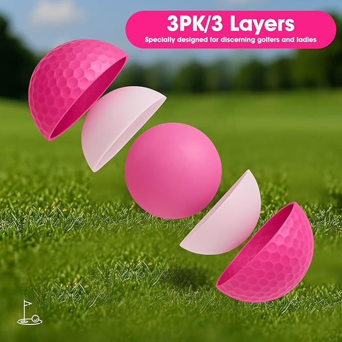 Ghost Pink Funny Golf Balls for Women – Shocked Emoji Face, High-Visibility Pink, Sleeve of 3 Novelty Practice Balls, Cute Golf Gift for Her, Ladies & Girls