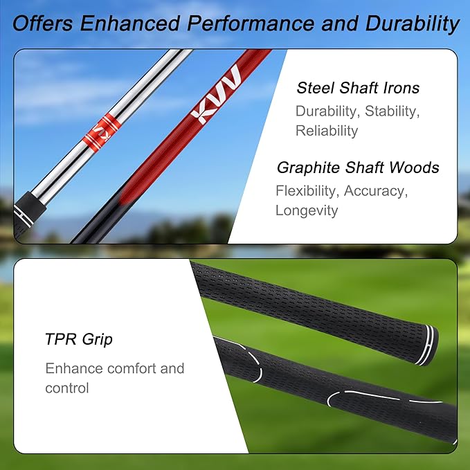 KVV Men's Golf Clubs Package Set, 11-Club Complete Set with/Without Stand Bag/7-Piece Irons (5~P#), Right Handed/Left Handed