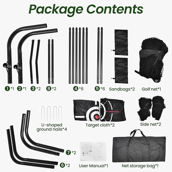 Golf Cage Practice Hitting Net, 10x7ft Heavy Duty Golfnets with 2 Net Side Barriers, Portable Hitting Nets with Carry Bag, 4 Stakes, Low-Noise Target for Backyard Driving Chipping Indoor Outdoor Use
