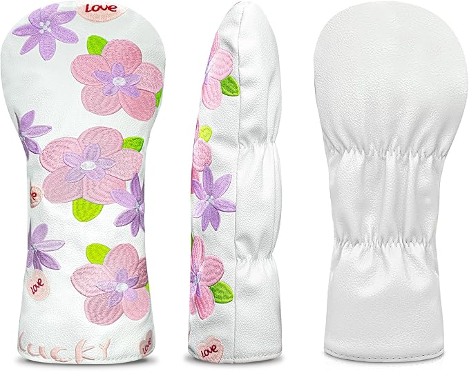Golf Head Cover Golf Club Peach Blossom Design Golf Covers PU Headcovers Set Fits Driver Fairway Wood Hybrid Utility Woods Iron Wedge Headcover.