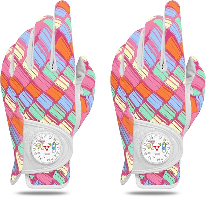 Golf Gloves Women with Ball Marker 2 Pack, Right Handed Golfer Left Hand, Ladies Breathable Soft All Weather Grip Glove Fit Size Small Medium Large XL
