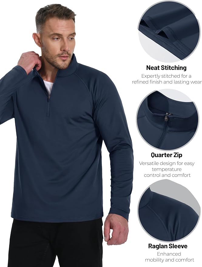 Boladeci Men's Quarter Zip Pullover Premium Fleece Lined Long Sleeve Golf Shirts Warm Hiking Shirts Lightweight Sweatshirts