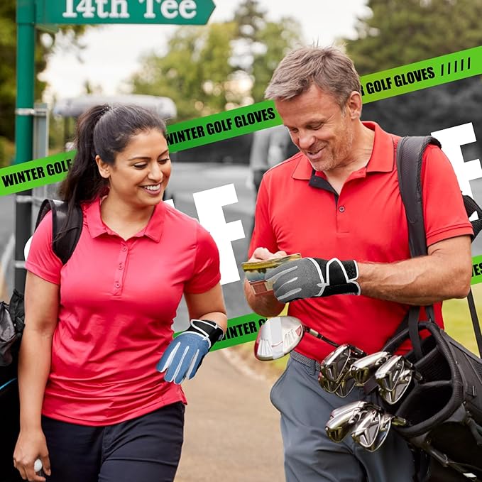 Geyoga 2 Pairs Winter Golf Gloves for Men Cold Weather Rain Golf Glove Large Adjustable Windproof Waterproof Thermal Fleece Gloves for Winter Golfing