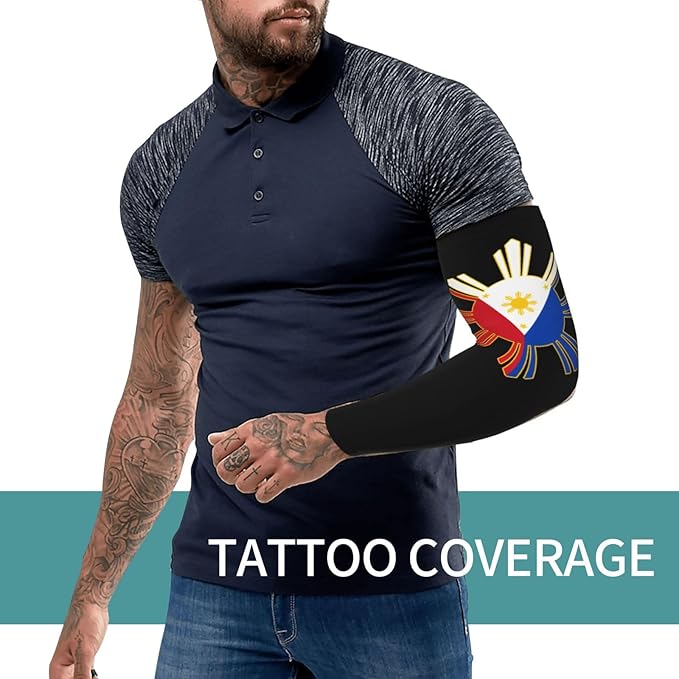 Flag Arm Sleeves Filipino Flag Compression Arm Sleeves for Men Women Tattoo Cover Up Cooling Arm Sleeve 1 Pair