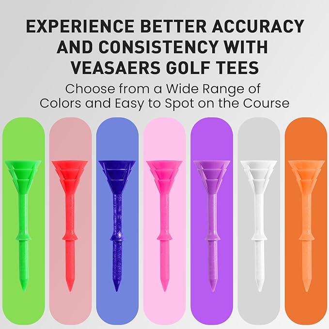 Golf Tees Plastic 3 1/4 inch Unbreakable 30 Pack with Pouch Bag, Durable Stable Available 83 mm Long Tee for Golfer Practice