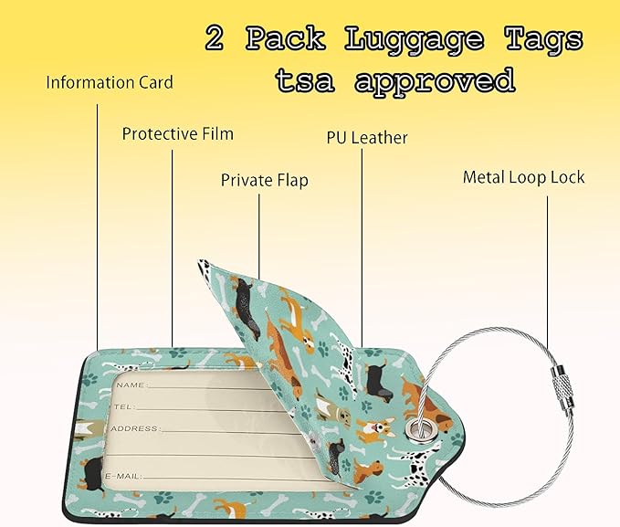 TSA Approved Luggage Tags for Suitcases Dog 2 Pack Funny Leather Carnival Cruise Airport Cute Travel Name Tags Golf Bag tag Ships Essentials Privacy Cover ID Label for Women Men
