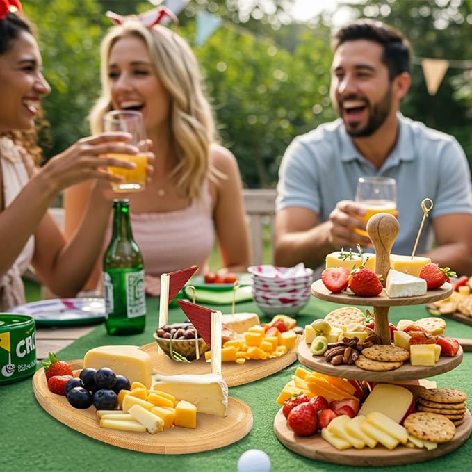 Golf Cheese Board Gift Set Party Favor Prizes Charcuterie Wood Board with Knives and Box Father Day Gift for Dad Grandpa Party Tournament Game (9.8" x 7.7", Bamboo Color)