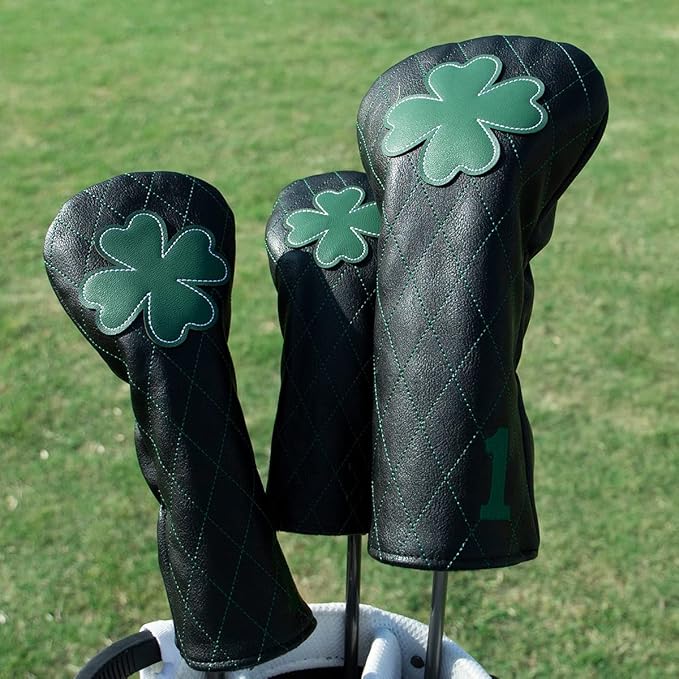 Golf Club Headcover Live Lucky 3 Wood Headcover Magnetic Closure Elegant Embroidery Premium Leather Driver Covers Fairway Wood Covers Hybrid Headcover Shamrock Golf Head Covers