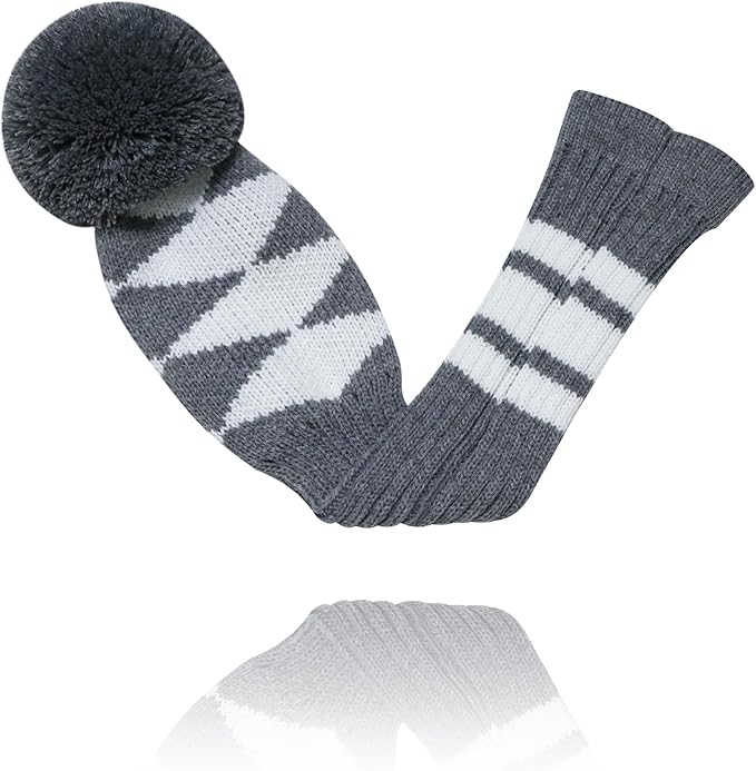 LeFeng 1Pcs Golf Club Cover, Knitted Golf Head Cover for 460cc Driver Fairway Woods and Hybrid with Cute Pom Pom and Number Tag