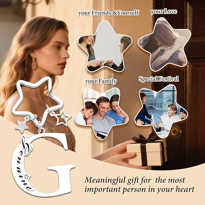 Qunrwe Stainless Steel Initial Letter A-Z Keychain,Inspirational Gifts for Women Men Friends Daughter Son Sister Dad Mom