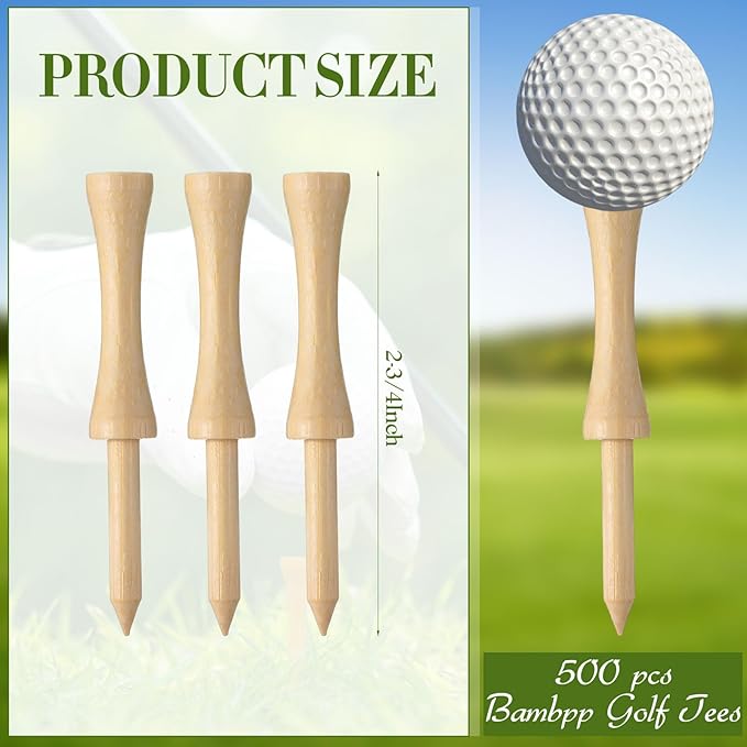 Vinsot 500 Pcs Step Down Golf Tees 2-3/4 Inch Bulk Wooden Bamboo Golf Tees for Men Women Indoor and Outdoor Practice Driving Range and Simulator Essential Accessories