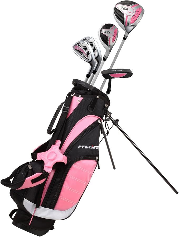 Precise XD-J Junior Complete Golf Club Set for Children | 3 Age Groups Boys & Girls | Right Hand & Left Hand Kids Golf Clubs Set w/ 2 HC's, Flex Shafts & Lightweight Stand Bag with Dual Straps