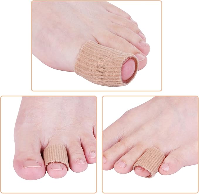 Hestya Open Gel Finger Toe Tubes 6 Pcs Fabric Gel Lined Cushion Sleeve Protector for Bunion Hammer Toe Callus Corn Blister Friction