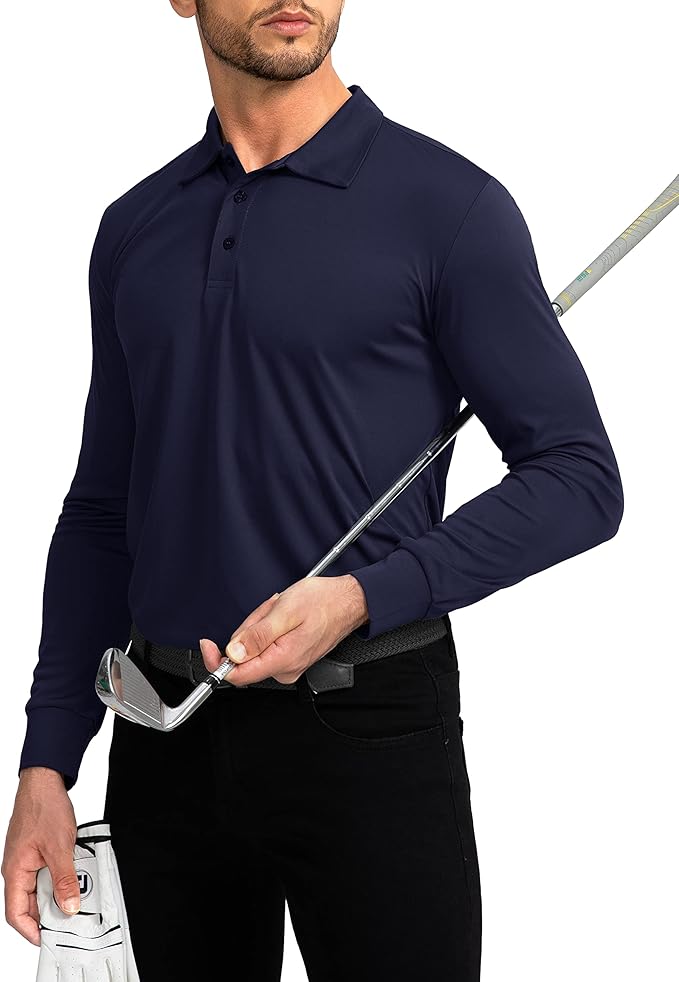 Men's Polo Shirt Long Sleeve Golf Shirts Lightweight UPF 50+ Sun Protection Cool Shirts for Men Work Fishing Outdoor
