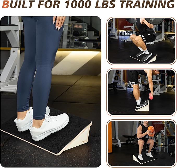 Wooden Slant Board for Squats & Calf Stretching – 19.6" Extra-Wide Non-Slip Surface, 1000 lbs Capacity, Durable Strength Training Wedge for Lower Body Workouts & Flexibility Training