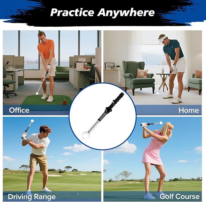 Telescopic Club, Retractable Golf Swing Training Aid with Golf Grip Trainer,Practice Golf Stick & Golf Swing Trainer for Warm-up/Indoor Practice/Strength & Tempo Training