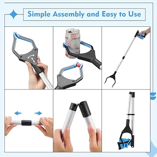 Ctosree 8 Pack 32" Trash Grabber Reacher Tool for Elderly, Foldable Litter Picker Upper, Lightweight Trash Pick up Stick, Long Handy Mobility Aids for Home Garden Arm Extension(Blue)