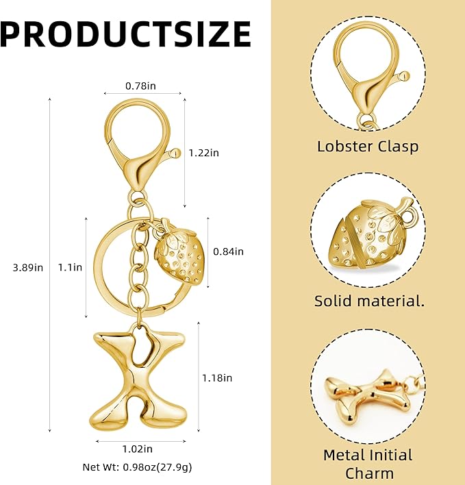 Gold Bubble Heart, Cherry, Bow & More Designs Letter Initial Keychain Bag Charms – Cute Purse Charms for Handbags