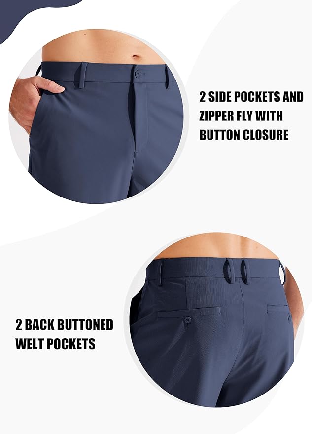 Libin Men's Golf Pants Classic Fit Flat Front Work Dress Pants 29" 31" 33" Stretch Casual Pants Lightweight with Pockets