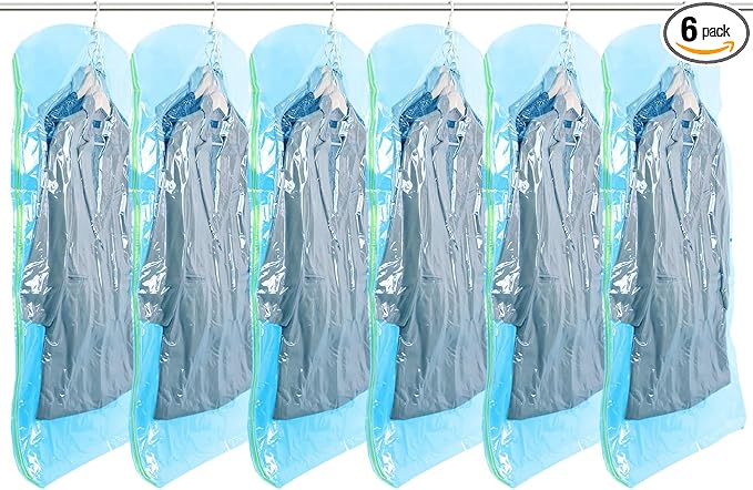 TAILI Hanging Vacuum Sealer Storage Space Saver Bags for Clothing, Suits and Jackets, Closet Organizers, 6 Pack Jumbo Blue