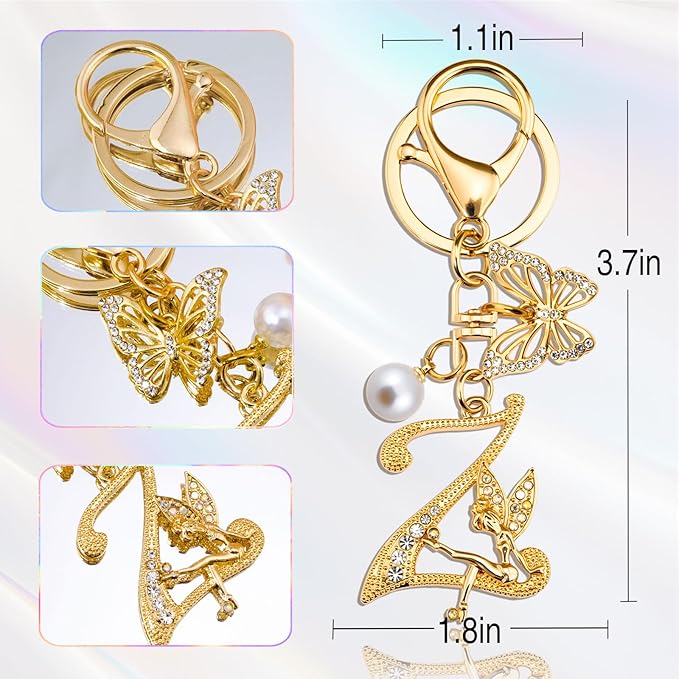 Initial Keychain Bag Charm Women Purse Charms for Handbags Accessories Charm for Wallet Butterfly Pendant for Girls