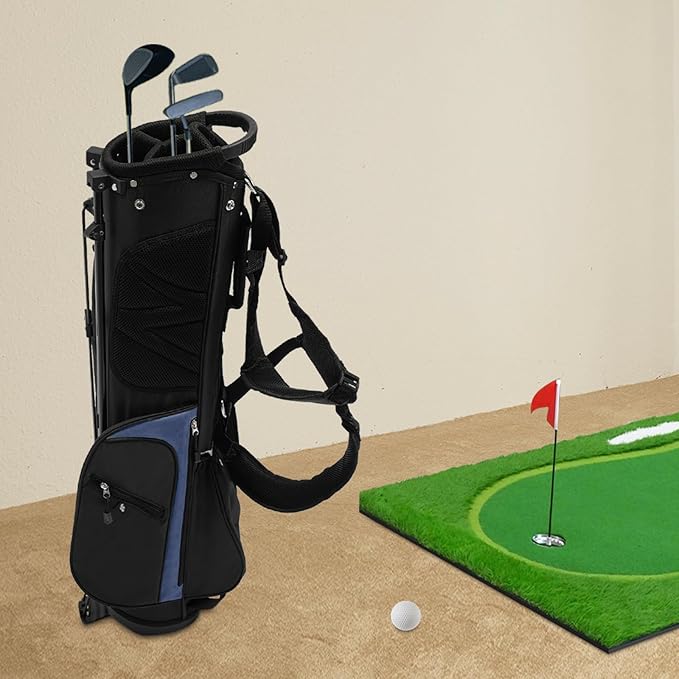 3-Way Divider Golf Stand Bag, 5-Pocket Lightweight Carrier Portable Backpack Compact Organizer Freestanding Golf Club Storage for Outdoor Practice Training Tournament