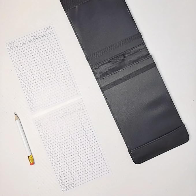 Golf Scorecard Holder & Yardage Book Cover – Premium Vegan Leather Golf Organizer, Slim Pocket Design with Elastic Strap for 4.5"x7" Cards, Bonus Pencil and Scorecards, for Golfers