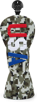 Golf Club Head Covers, Camouflage USA Design Golf Driver Covers, Fairway Wood and Hybrid Head Covers with Interchangeable Tags, Durable Canvas Material Golf Club Covers