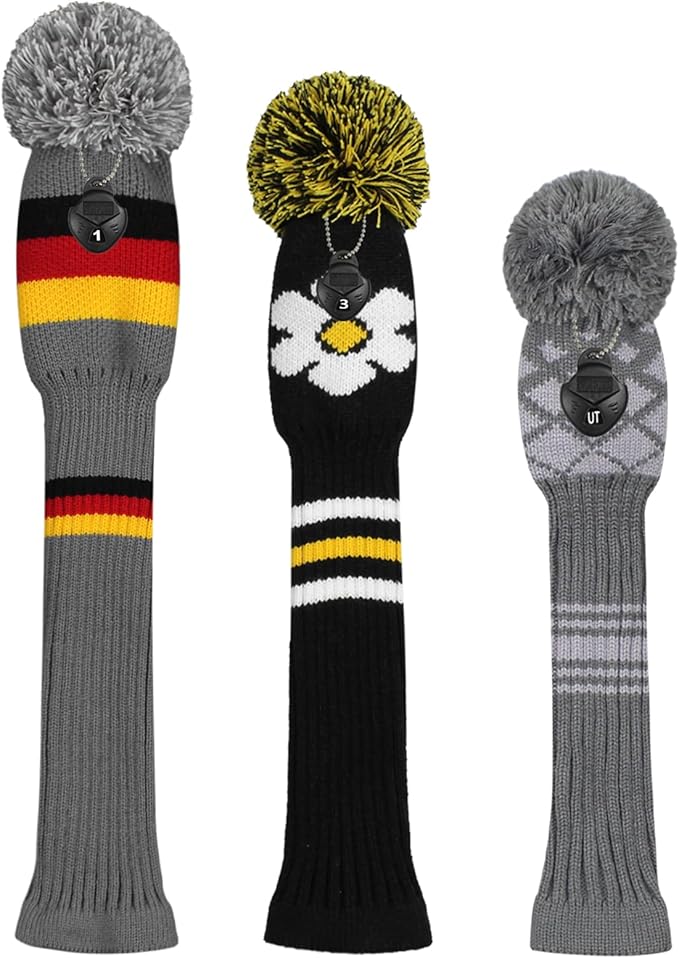 Scott Edward Knit Golf Head Covers for Woods Set of 3 Fits Well Driver(460cc) Fairway Wood and Hybrid(UT) The Perfect Change for Golf Bag