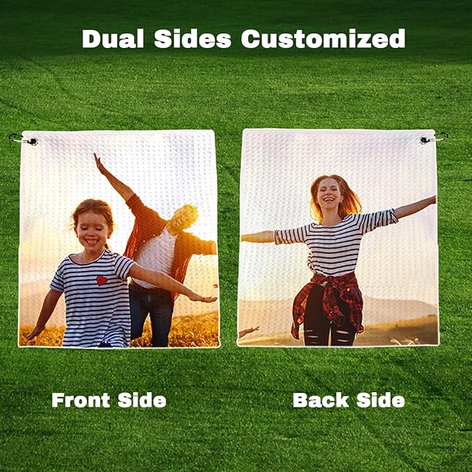 Customized Golf Towel,Personalized Custom Towel for Golf Bags with Carabiner Clip 12"x12", Add Your Photo Picture Text Name Logo,Absorbent & Durable,Retired Gifts for Coworker,Bulk 1-100pcs