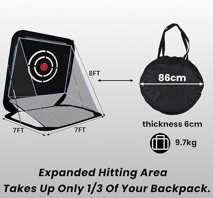 Pop-Up Golf Hitting Net - 8x7x7ft Heavy Duty Portable Driving Practice Equipment for Backyard Indoor Outdoor with Target & Carry Bag