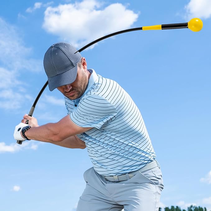 GYMAX Golf Swing Trainer, Warm-Up Stick with Grip Trainer for Rhythm, Balance, Tempo & Strength, Right Handed Swing Speed Training Aid, Weighted Golf Club for Indoor Practice