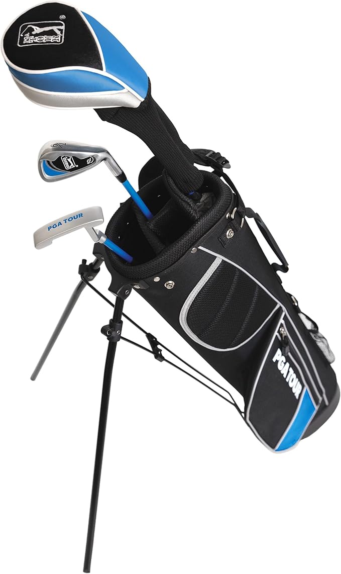 PGA Tour Youth Golf Club Set for Ages 8-12 (4’8”-5’2”) and 12+ (5’2”+), Right and Left-Handed Kids Golf Sets – Beginner Junior Golf Clubs with Lightweight Stand Bag, Mallet Putter, Hybrid, Driver