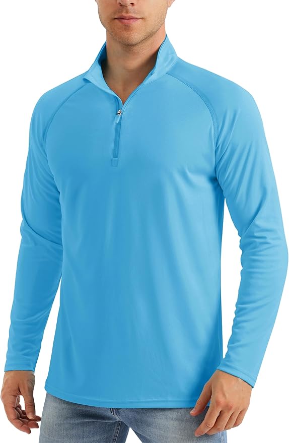 MAGCOMSEN Men's Long Sleeve Sun Shirts UPF 50+ Tees 1/4 Zip Up Fishing Running Rash Guard T-Shirts Outdoor Shirt